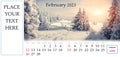 Desktop monthly calendar template with place logo and contact information. Royalty Free Stock Photo