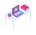 Desktop with open laptop isometric vector icon Royalty Free Stock Photo