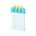 Desktop organizer 3d icon. White calendar page with blue cells for dates and notes