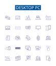 Desktop pc line icons signs set. Design collection of Computer, Desktop, PC, Desktop PC, Workstation, Tower, Monitor Royalty Free Stock Photo