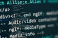 Desktop PC monitor photo. Javascript functions, variables, objects. Project managers work new idea. Future technology creation Royalty Free Stock Photo