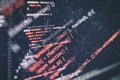 Desktop PC monitor photo. Javascript functions, variables, objects. Project managers work new idea. Future technology creation Royalty Free Stock Photo