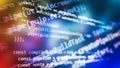 Desktop PC monitor photo. Javascript functions, variables, objects. Project managers work new idea. Future technology creation Royalty Free Stock Photo
