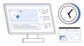 Digital Task Management on Monitor with Clock and User Interface Elements for Workflow Optimization Royalty Free Stock Photo