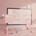 A desktop setup with a large monitor displaying code in a text editor. Two smaller Royalty Free Stock Photo