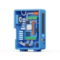 Stylized 3D Illustration of an Open Blue Computer Tower with Internal Components Keywords: computer, pc, tower, desktop, internal Royalty Free Stock Photo