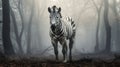 Photo-realistic Tanbi Kei Zebra In Foggy Forest Illustration