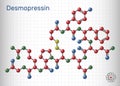 Desmopressin, desmopresina, desmopressinum molecule. It is antidiuretic peptide drug, synthetic analogue of vasopressin. Sheet of