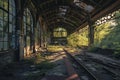 Desolate Abandoned rail station. Generate AI