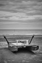 Desolate beach with rescue boat by the sea in Rimini Royalty Free Stock Photo