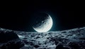 Desolate Beauty Moon s Cratered Surface And Crescent Earth In The Deep Blackness Of Space Royalty Free Stock Photo