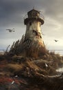 Desolate Beauty: A Post-Apocalyptic Lighthouse on a Serene Seasi