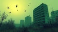 Desolate cityscape, ominous insects, and a hazy atmosphere Royalty Free Stock Photo