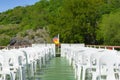 Desolate deck of a walking, river ship with a German flag