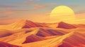 Desolate desert landscape with sand dunes under a sunset sky.