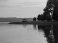 desolate landscape of a lake in black and white. serenity and peace