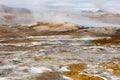 Geothermal field Namaskard, Iceland. Desolate landscape with mud volcano and hot steam. Royalty Free Stock Photo