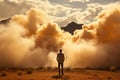 Desolate Man desert smoke. Generate Ai Royalty Free Stock Photo