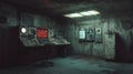 Desolate underground bunker with outdated control panels and peeling walls highlighting abandonment and decay Royalty Free Stock Photo