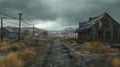 Desolate Western Town Under a Rain-Soaked Sky Royalty Free Stock Photo