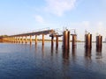 A desolated metal constructed dock at river Royalty Free Stock Photo