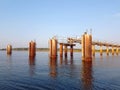 A desolated metal constructed dock at river Royalty Free Stock Photo