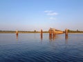 A desolated metal constructed dock at river Royalty Free Stock Photo