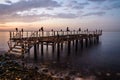 Desolated Dock On Sunset With Calm Sea Royalty Free Stock Photo