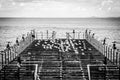 Desolated Dock With Seagulls And Calm Sea Royalty Free Stock Photo