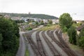 Desolated railway station and transshipment point. Railroad track is overgrown with grass