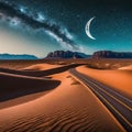 Desolation and Beauty: Asphalt Road Stretching Through Arid Desert Landscape Royalty Free Stock Photo