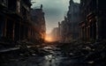 Desolation Unveiled Burned City Street Void of Life. Generative AI