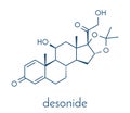 Desonide topical corticosteroid drug molecule. Skeletal formula. Royalty Free Stock Photo