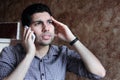 Despair of arab egyptian businessman talking with phone Royalty Free Stock Photo