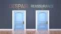 Despair and reassurance as a choice - pictured as words Despair, reassurance on doors to show that Despair and reassurance are