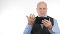 Desperate Businessman Read Bad News on Tablet Make Nervous Gestures.