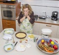 Desperate housewife can not believe the mess she made to prepare the meal