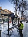 Despite the lockdown and freezing temperatures of -15 degrees Celsius, city services are at work