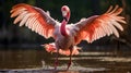 A funny-looking flamingo with its legs tangled in a dance