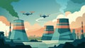 Despite the thick plumes of steam rising from the power plants cooling towers the eVTOL pilots navigated through the Royalty Free Stock Photo