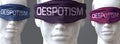 Despotism can blind our views and limit perspective - pictured as word Despotism on eyes to symbolize that Despotism can distort