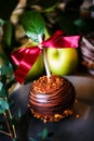 Dessert, an apple dipped in chocolate on a stick Royalty Free Stock Photo