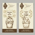 Dessert bakery vector banners set in vintage style Template vertical retro banners collection with calligraphic elements