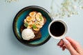 Dessert banana bread with caramel banana and ice cream