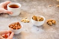 Dessert bars made of sunflower seeds  in a honey caramel. Gozinaki - traditional Georgian confection. Caramelized peanuts in white Royalty Free Stock Photo