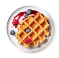 Dessert of belgian waffle and fresh berries