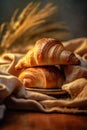 morning bakery drink croissant breakfast background cup tasty table background bokeh food. Generative AI.