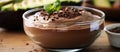 Dessert bowl chocolate mousse, whipped cream, chocolate shavings
