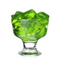 Dessert bowl with green jelly on white