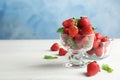 Dessert bowl with ripe red strawberries Royalty Free Stock Photo